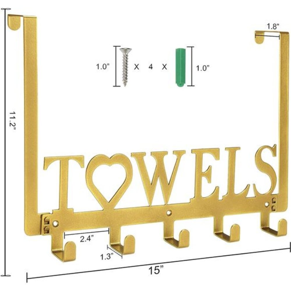 Over The Door Towel Rack Metal Bath Towel Holder Hanger Bathroom Bedroom Gold - Picture 5 of 6